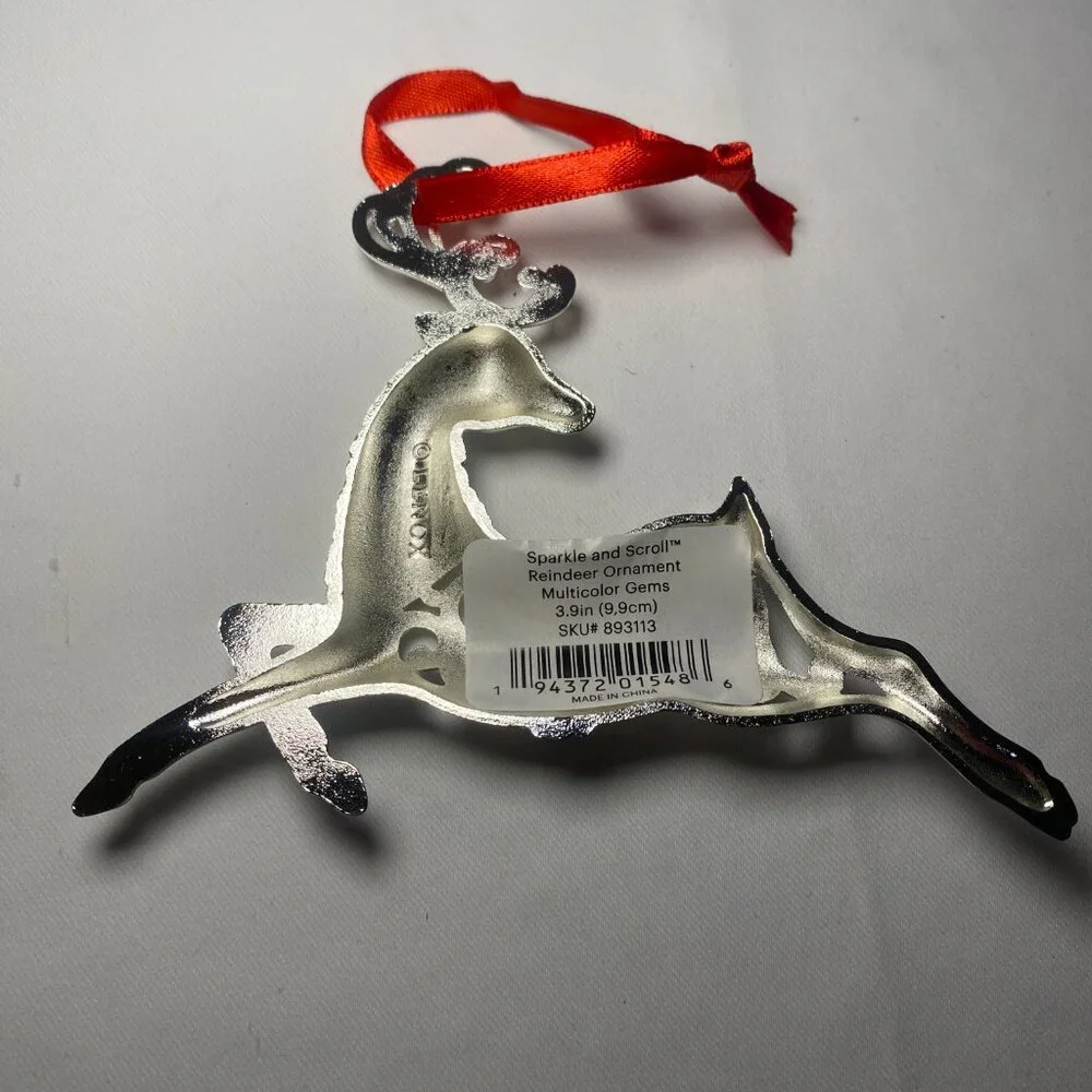 Lenox Sparkle and Scroll Reindeer Ornament Multicolor Gems Silver 893113 NIP - Picture 4 of 4